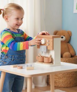AIYAPLAY Kids Wooden Coffee Machine Toy, Pretend Play Kitchen Accessories Gift for Boys and Girls Ages 3+