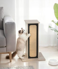 PawHut 63cm Cat Scratching Post, Cat Scratcher with Replaceable Scratching Board, Top Perch, Sisal Scratch Mat, Oak