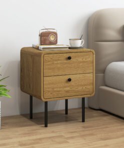 HOMCOM Bedside Table with 2 Drawers and Steel Legs - Oak