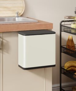 HOMCOM 8L Hanging Kitchen Bin, Rubbish bin with Lid and Removable Inner Bucket for Kitchen Cabinet Door, Under Sink, Office