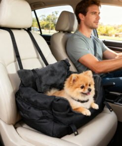 PawHut Dog Car Seat for Small Dogs with Fixed Buckle, Safety Leash, Washable Cover, 58 x 45 x 28 cm, Black