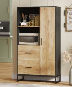 HOMCOM Tall Kitchen Cupboard, Freestanding Kitchen Pantry Cabinet with Adjustable Shelves, Drawers and Soft Close Door, 160cm