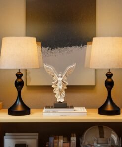 HOMCOM Set of Two Three-Colour Lamps, with USB Ports - Black/Beige