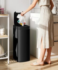 HOMCOM 50L Sensor Bin, Automatic Kitchen Bin, Manual Override, Battery Operated, Inner-Bucket-Free, for Kitchen, Bedroom, Black