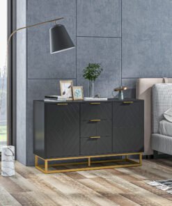 HOMCOM Sideboard with 3 Drawers and Adjustable Shelves for Living Room - Black