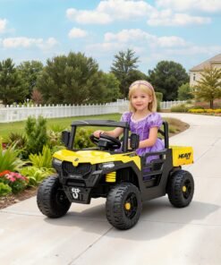 AIYAPLAY Kids Ride on Car, 12V Electric Kids UTV with Electric Dump Bed, 4-Wheel Suspension for 3-8 Years, Yellow