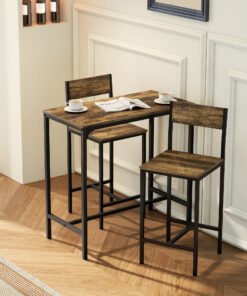 HOMCOM 3-Piece Bar Table Set with 2 Stools, Industrial Breakfast Bar Set with Footrest, Backrest for Dining Room, Small Space