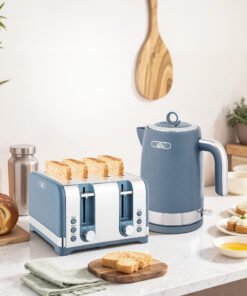 HOMCOM Sleek Textured Kettle and Four-Slice Toaster Set - Blue
