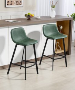 HOMCOM Bar Stools Set of 2, PU Leather Dining Stools with Backrest, Footrest, for Kitchen, Counter, Breakfast Bar, Green