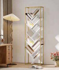 HOMCOM 10 Shelf Modern-Style Bookshelf - Gold Tone/White