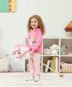 AIYAPLAY Unicorn Stick Horse with Wood Wheels, Real Pony Neighing and Galloping Sounds, Grip Handle, 95 cm, White