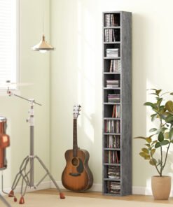 HOMCOM 204 CD Tall Narrow Media Storage Tower - Cement Grey