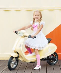 AIYAPLAY 24V Kids Electric Motorbike, Ride on Motorcycle with Manual Throttle, Brakes and LED Lights for Ages 8-12 Years, Beige