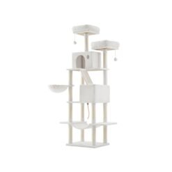 206 cm Large Multi-Level Cat Tree with 13 Scratching Posts Cream White