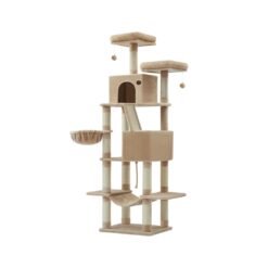 Cat Tree 206 cm Large Cat Tower with 13 Scratching Posts Camel Brown
