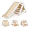 4-in-1 Wooden Triangle Climbing Set with Ramp Sliding Board-White