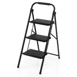 Folding Portable 3 Step Ladder with Anti-Slip Pedal and Handle-Black