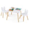 Kids Wooden Table and Rabbit Chairs Set with Space-Saving Structure-White