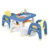 Kids Table and 2 Chairs Set with Storage Shelf and Building Blocks-Blue