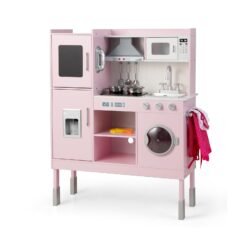 Height Adjustable Wooden Kid Play Kitchen Set with Light-Pink