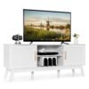 Rattan TV Stand for TVs up to 65 Inch with Adjustable Shelf-White