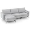 Extra Large L-Shaped Sofa with 4 USB Ports, Solid Metal Legs-Light Grey