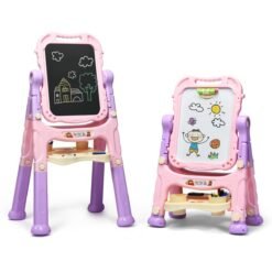 Kid's Double Sided Boards Easel Magnetic Painting Art-Pink