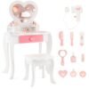 Kids Vanity Table and Stool with Removable Mirror and Drawer-White