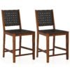 Woven Bar Stools Set of 2 with Faux PU Leather Straps-Black & Brown