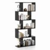 Geometric S-Shaped Bookcase with Anti-Toppling Device for Living Room Home Office-Black