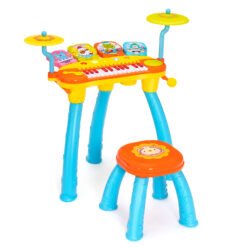 24 Keys Piano Keyboard Drum Set with Stool and Microphone for Kids-Blue