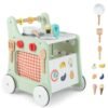 6-in-1 Wooden Baby Stroller Push and Pull Learning Activity Center-Green