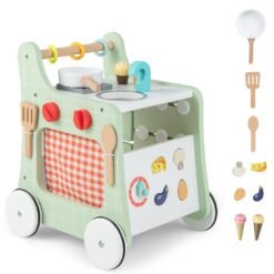 6-in-1 Wooden Baby Stroller Push and Pull Learning Activity Center-Green