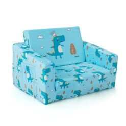 2-in-1 Toddler Fold-Out Couch Convertible Sofa with Side Pockets-Blue