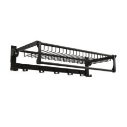 Foldable Bathroom Towel Rack with Adjustable Towel Bar and Movable Hooks