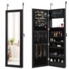 120cm Full Length Lockable Mirror Jewelry Cabinet with 15 LEDs-Black