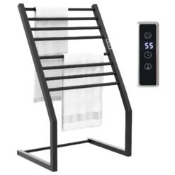 8 Bars Wall Mounted Towel Warmer Rack with LED Display-Black
