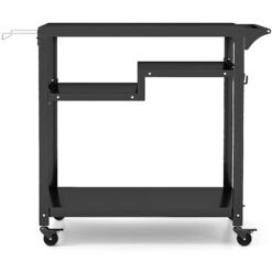3-Shelf Movable BBQ Cart with 4 Lockable Wheels, Hooks and Side Handle-Black