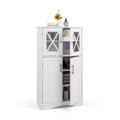 Bathroom Linen Storage Cabinet with Doors and Adjustable Shelves-White