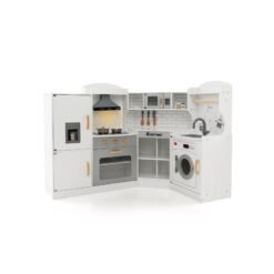 Wooden Corner Play Kitchen with Sounds and Lights for Kids