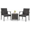 3 Piece Patio Wicker Chair Set with Cushioned Seat
