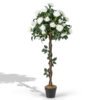 120 CM Artificial Flower Tree Faux Floral Plant with White Roses