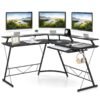 L-shaped Computer Desk with Power Outlet and Monitor Stand-Black