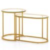 Nesting Coffee Table Set of 2 with Tempered Glass Tabletop-Golden