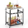 2-tier Stainless Steel Grill Cart with Wheels and Handle-Black