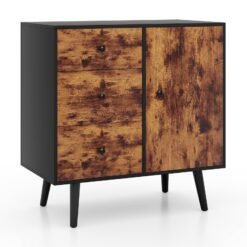 Storage Cabinet with 3 Drawer and 1 Side Cabinet-Rustic Brown