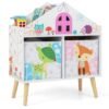 Kids House-shaped Bookshelf with 2 Storage Bins and Elevated Solid Wood Legs-White