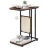 Cat Tree and End Table with Scratching Board and Cushion-Rustic Brown