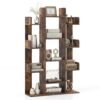 Tree Bookshelf Corner Books Storage Organizer with 13 Open Shelves-Rustic Brown