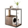 Cat Furniture End Table Cat House with Scratching Post-Rustic Brown